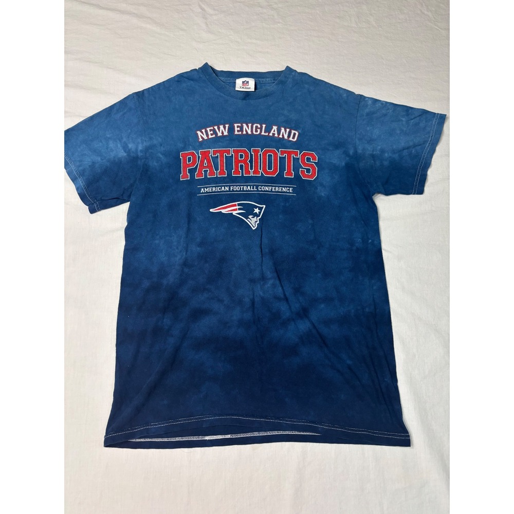 NFL Team Apparel New England Patriots Blue Tie Dye Graphic T-Shirt Mens Medium
